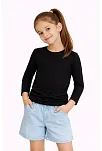 Kız Çocuk Basic Uzun Kollu Tişört Okul Günlük Rahat T-shirt - Siyah