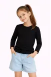 Kız Çocuk Basic Uzun Kollu Tişört Okul Günlük Rahat T-shirt - Siyah