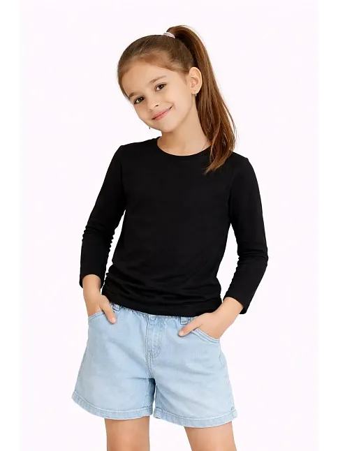 Kız Çocuk Basic Uzun Kollu Tişört Okul Günlük Rahat T-shirt - Siyah
