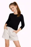 Kız Çocuk Basic Uzun Kollu Tişört Okul Günlük Rahat T-shirt - Siyah