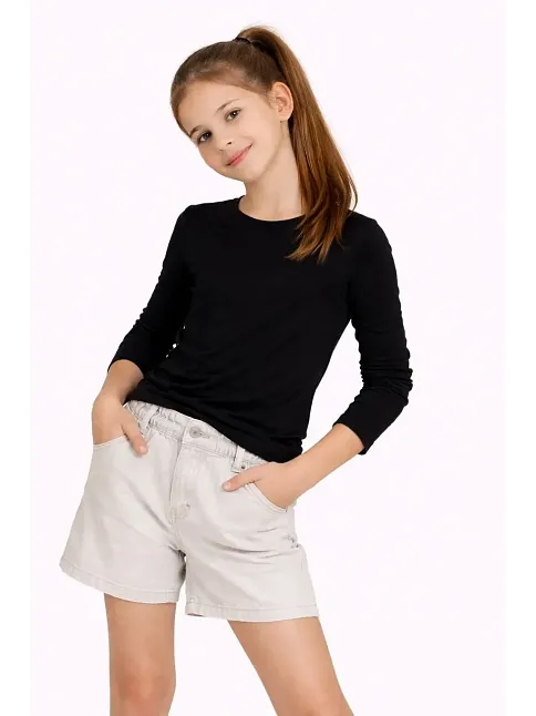 Kız Çocuk Basic Uzun Kollu Tişört Okul Günlük Rahat T-shirt - Siyah
