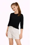 Kız Çocuk Basic Uzun Kollu Tişört Okul Günlük Rahat T-shirt - Siyah