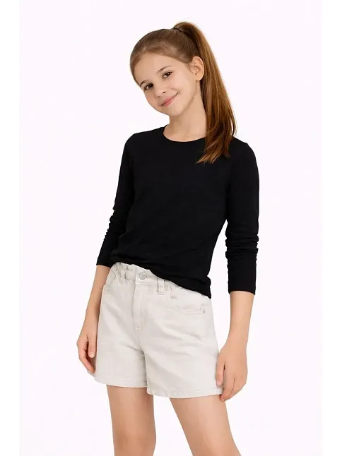 Kız Çocuk Basic Uzun Kollu Tişört Okul Günlük Rahat T-shirt - Siyah