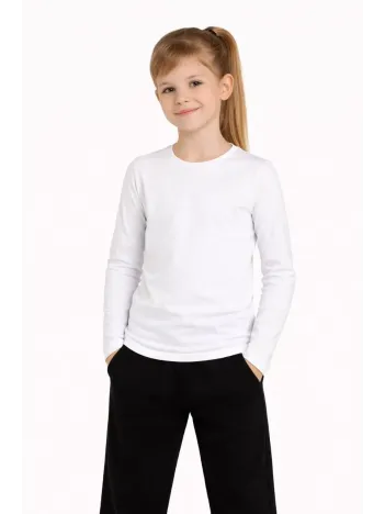 Kız Çocuk Basic Uzun Kollu Tişört Okul Günlük Rahat T-shirt - Beyaz
