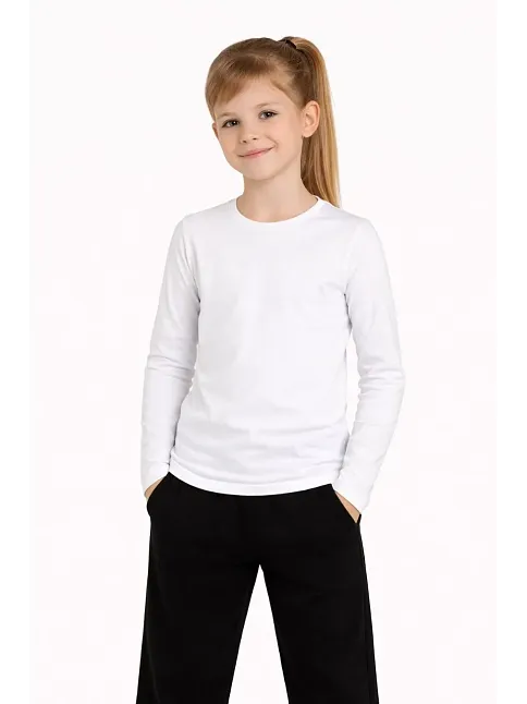 Kız Çocuk Basic Uzun Kollu Tişört Okul Günlük Rahat T-shirt - Beyaz