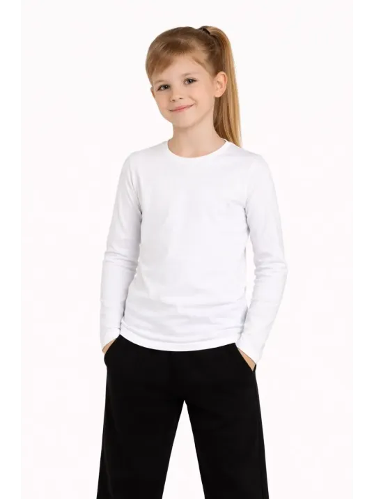 Kız Çocuk Basic Uzun Kollu Tişört Okul Günlük Rahat T-shirt - Beyaz