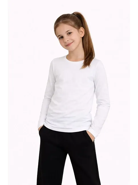Kız Çocuk Basic Uzun Kollu Tişört Okul Günlük Rahat T-shirt - Beyaz