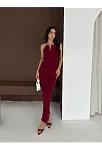 Kadın Uzun Abiye Elbise Yırtmaçlı Sırt Dekolteli Şık Gece Elbisesi - Bordo