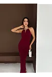 Kadın Uzun Abiye Elbise Yırtmaçlı Sırt Dekolteli Şık Gece Elbisesi - Bordo