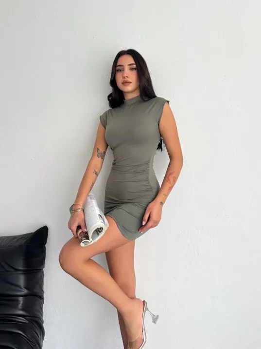 Kadın Mini Elbise Yarım Balıkçı Yaka Vücuda Oturan Şık Günlük Elbise - Mint Yeşili Kadın Mini Elbise Yarım Balıkçı Yaka Vücuda Oturan Şık Günlük Elbise - Mint Yeşili