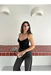Kadın Derin Dekolte Askılı Body Sırt Dekolteli Şık Kolsuz Yazlık Bodysuit - Siyah