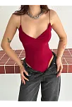 Kadın Derin Dekolte Askılı Body Sırt Dekolteli Şık Kolsuz Yazlık Bodysuit - Kırmızı