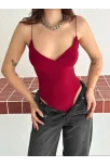 Kadın Derin Dekolte Askılı Body Sırt Dekolteli Şık Kolsuz Yazlık Bodysuit - Kırmızı