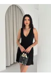 Kadın Derin V Yaka Sırt Dekolteli Mini Elbise Drapeli Şık Kolsuz - Siyah Kadın Derin V Yaka Sırt Dekolteli Mini Elbise Drapeli Şık Kolsuz - Siyah