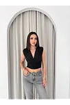 Kadın Vatkalı Kolsuz V Yaka Drapeli Crop Bluz Likralı Fit - Siyah
