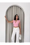 Kadın Vatkalı Kolsuz V Yaka Drapeli Crop Bluz Likralı Fit - Pembe