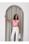 Kadın Vatkalı Kolsuz V Yaka Drapeli Crop Bluz Likralı Fit - Pembe Kadın Vatkalı Kolsuz V Yaka Drapeli Crop Bluz Likralı Fit - Pembe