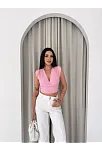 Kadın Vatkalı Kolsuz V Yaka Drapeli Crop Bluz Likralı Fit - Pembe