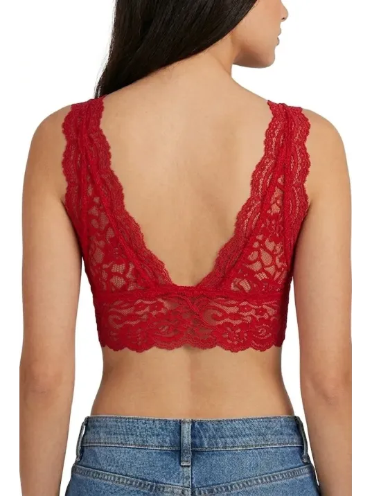 Kadın Dantel Bralet Crop Sütyen V Yaka Askılı Şık Esnek Rahat - Kırmızı Kadın Dantel Bralet Crop Sütyen V Yaka Askılı Şık Esnek Rahat - Kırmızı