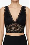 Kadın Dantel Bralet Crop Sütyen V Yaka Askılı Şık Esnek Rahat - Siyah