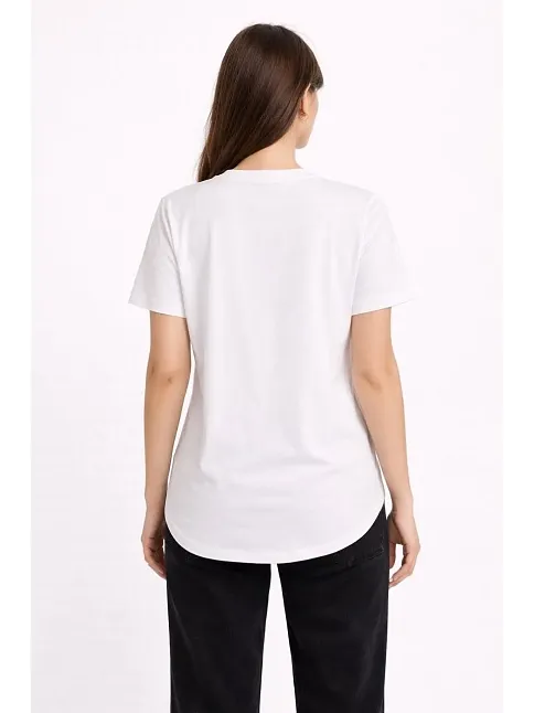 Kadın Basic T-shirt Kısa Kol Bisiklet Yaka Oval Kesim Tişört - Beyaz