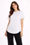 Kadın Basic T-shirt Kısa Kol Bisiklet Yaka Oval Kesim Tişört - Beyaz Kadın Basic T-shirt Kısa Kol Bisiklet Yaka Oval Kesim Tişört - Beyaz