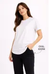 Kadın Basic T-shirt Kısa Kol Bisiklet Yaka Oval Kesim Tişört - Beyaz Kadın Basic T-shirt Kısa Kol Bisiklet Yaka Oval Kesim Tişört - Beyaz