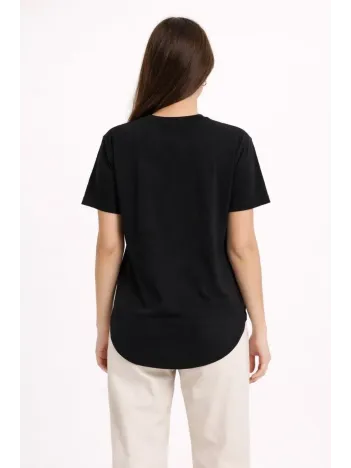 Kadın Basic T-shirt Kısa Kol Bisiklet Yaka Oval Kesim Tişört - Siyah