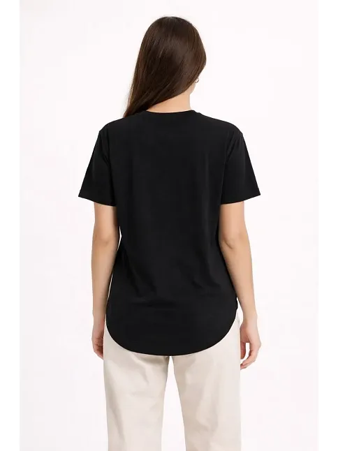 Kadın Basic T-shirt Kısa Kol Bisiklet Yaka Oval Kesim Tişört - Siyah