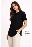 Kadın Basic T-shirt Kısa Kol Bisiklet Yaka Oval Kesim Tişört - Siyah