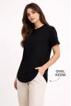 Kadın Basic T-shirt Kısa Kol Bisiklet Yaka Oval Kesim Tişört - Siyah Kadın Basic T-shirt Kısa Kol Bisiklet Yaka Oval Kesim Tişört - Siyah