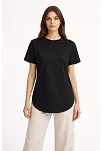 Kadın Basic T-shirt Kısa Kol Bisiklet Yaka Oval Kesim Tişört - Siyah