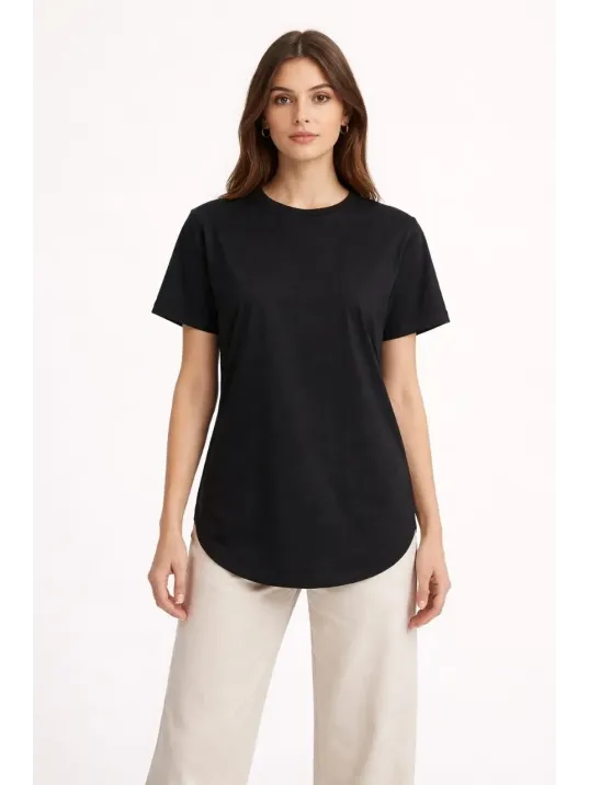 Kadın Basic T-shirt Kısa Kol Bisiklet Yaka Oval Kesim Tişört - Siyah Kadın Basic T-shirt Kısa Kol Bisiklet Yaka Oval Kesim Tişört - Siyah