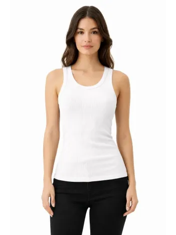 Kadın Fitilli Likralı Kaşkorse Atlet Vücuda Oturan Basic Şıklık - Beyaz