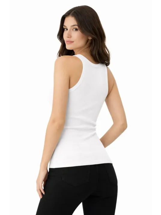 Kadın Fitilli Likralı Kaşkorse Atlet Vücuda Oturan Basic Şıklık - Beyaz Kadın Fitilli Likralı Kaşkorse Atlet Vücuda Oturan Basic Şıklık - Beyaz