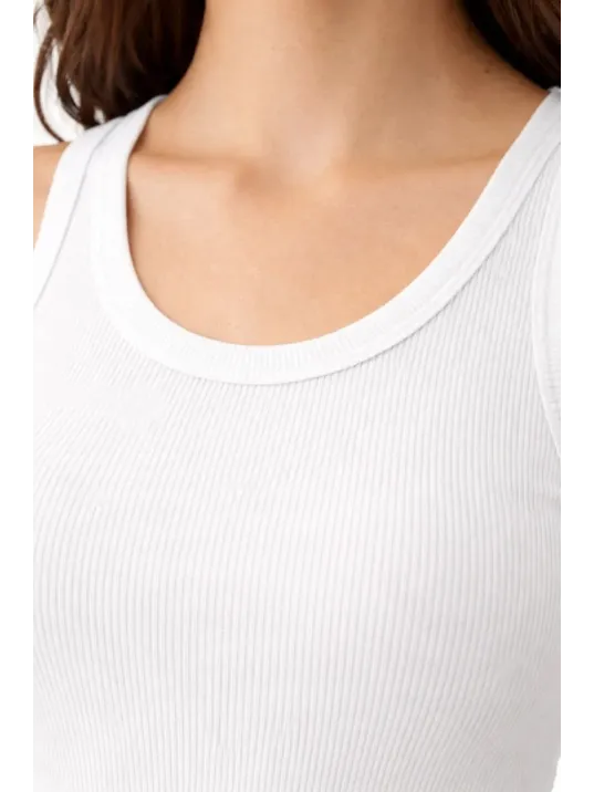 Kadın Fitilli Likralı Kaşkorse Atlet Vücuda Oturan Basic Şıklık - Beyaz Kadın Fitilli Likralı Kaşkorse Atlet Vücuda Oturan Basic Şıklık - Beyaz