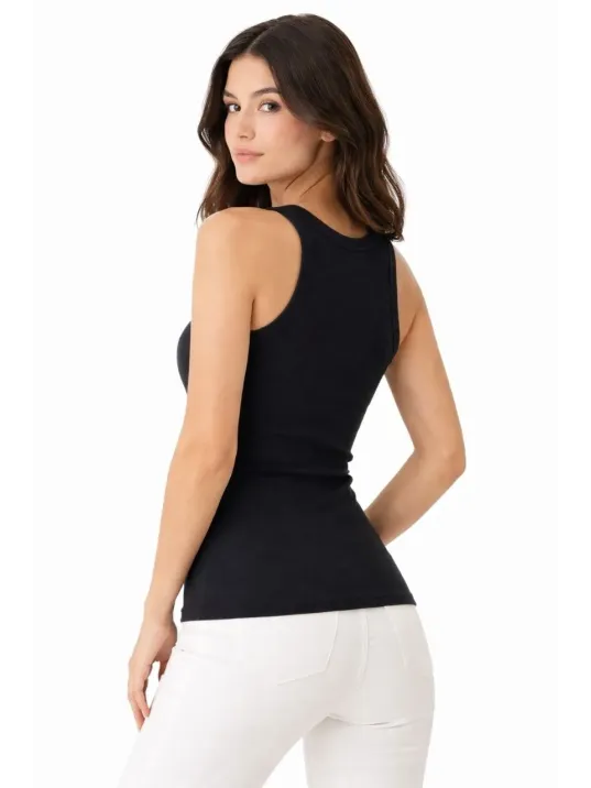 Kadın Fitilli Likralı Kaşkorse Atlet Vücuda Oturan Basic Şıklık - Siyah Kadın Fitilli Likralı Kaşkorse Atlet Vücuda Oturan Basic Şıklık - Siyah