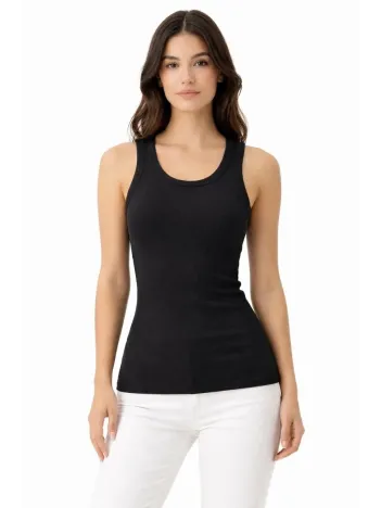 Kadın Fitilli Likralı Kaşkorse Atlet Vücuda Oturan Basic Şıklık - Siyah