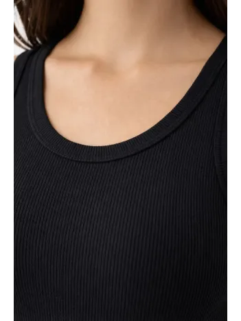 Kadın Fitilli Likralı Kaşkorse Atlet Vücuda Oturan Basic Şıklık - Siyah