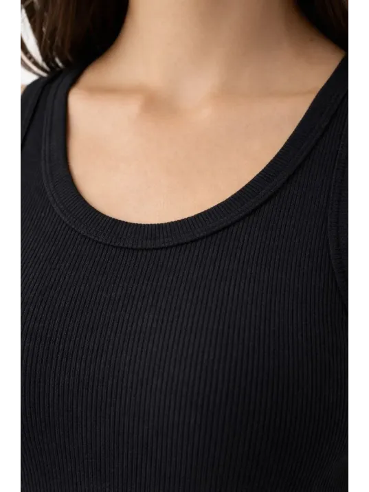 Kadın Fitilli Likralı Kaşkorse Atlet Vücuda Oturan Basic Şıklık - Siyah Kadın Fitilli Likralı Kaşkorse Atlet Vücuda Oturan Basic Şıklık - Siyah