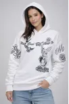 Kadın 3 İplik Pamuklu Kapüşonlu Baskılı Sweatshirt Hoodie - Beyaz Kadın 3 İplik Pamuklu Kapüşonlu Baskılı Sweatshirt Hoodie - Beyaz