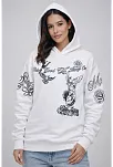 Kadın 3 İplik Pamuklu Kapüşonlu Baskılı Sweatshirt Hoodie - Beyaz