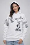 Kadın 3 İplik Pamuklu Kapüşonlu Baskılı Sweatshirt Hoodie - Beyaz Kadın 3 İplik Pamuklu Kapüşonlu Baskılı Sweatshirt Hoodie - Beyaz