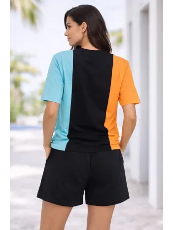 Kadın Nakışlı Tişört Şort İkili Takım Oversize Yazlık Kombin - Çok Renkli Kadın Nakışlı Tişört Şort İkili Takım Oversize Yazlık Kombin - Çok Renkli