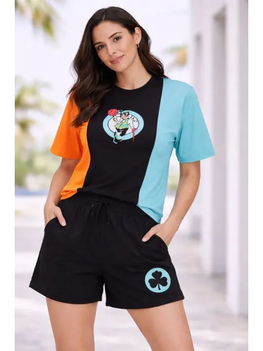 Kadın Nakışlı Tişört Şort İkili Takım Oversize Yazlık Kombin - Çok Renkli
