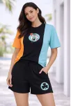 Kadın Nakışlı Tişört Şort İkili Takım Oversize Yazlık Kombin - Çok Renkli