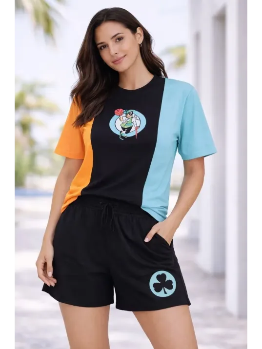 Kadın Nakışlı Tişört Şort İkili Takım Oversize Yazlık Kombin - Çok Renkli