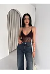 Kadın Dantel Detaylı Derin Dekolte Body Şık Kolsuz Yazlık Bodysuit - Kahvrenegi