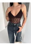 Kadın Dantel Detaylı Derin Dekolte Body Şık Kolsuz Yazlık Bodysuit - Kahvrenegi Kadın Dantel Detaylı Derin Dekolte Body Şık Kolsuz Yazlık Bodysuit - Kahvrenegi