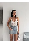 Kadın Dantel Detaylı Derin Dekolte Body Şık Kolsuz Yazlık Bodysuit - Beyaz